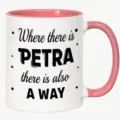 Custom German text ceramic coffee mug with pink handle and interior for office home use. - 11OZ / Pink And White