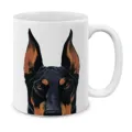Tazza da caffè in ceramica bianca con stampa di cane Doberman, ideale per ufficio e uso quotidiano. - Stile Dobermann