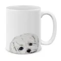 Tazza da caffè in ceramica bianca con simpatica illustrazione di cagnolino per ufficio. - Stile Cane Riccio Bianco