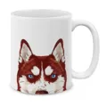 Tazza da caffè in ceramica con stampa di cane husky rosso, ideale per ufficio e uso quotidiano. - Stile Husky