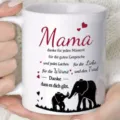 Weißer Keramik Kaffeebecher 11oz mit herzerwärmendem Mutter Text und süßem Elefanten Motiv. - 301-400ml / Buchstabe P