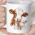 Keramik Kaffeetasse mit süßem Kuh Aquarell Motiv, 11oz weiße Teetasse für das Büro. - 301-400ml / Buchstabe Q
