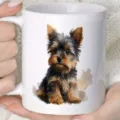 Weißer Keramik Kaffeebecher mit niedlichem Yorkshire Terrier Welpen Motiv, 11oz Variante. - 301-400ml / Buchstabe T