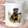 Minimalistische Keramik-Kaffeetasse mit Aquarell Rottweiler Hundedesign, 11oz Kapazität, tolle Wahl. - 301-400ml / Buchstabe U