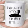 Weißer Keramik Kaffeebecher 11oz, lustiger schwarzer Katzen Spruch Design für Fans. - 301-400ml / Buchstabe W