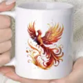 Minimalistische weiße Keramik Kaffeetasse mit künstlerischem Phönix Motiv, 11oz Inhalt. - 301-400ml / Buchstabe X