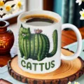 Minimalistische 11OZ Keramik Kaffeetasse mit lustigem Katzen-Kaktus-Motiv und CATTUS-Druck, ideal. - 301-400ml / Buchstabe Y