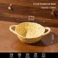 Ciotola in Ceramica da 6 Pollici con Due Manici Motivo Giallo Schizzato Stoviglie - Ciotola per Zuppa Irregolare a Doppio Orecchio - Giallo