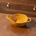 Ciotola in ceramica arancione da 6 pollici con doppie orecchie e design maculato per la cucina. - Zuppiera irregolare a doppio manico - Arancione