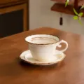 Juego de taza y platillo de café de cerámica vintage 250ml taza de té estilo europeo retro - Taza + Plato Palacio - Cambio de Horno Romano - 1 Paquete