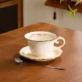 Juego de taza y plato de café de cerámica vintage con cuchara, diseño retro 250ml - Taza + Plato + Cuchara Larga Palacio - Cambio de Horno Romano - 1 Paquete