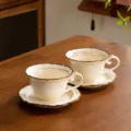 Juego de taza y plato de cafe de ceramica vintage 250ml elegante taza retro para regalo - Taza + Plato Palacio - Cambio de Horno Romano - Paquete de 2