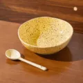 Bol à salade en céramique mouchetée de 8 pouces avec cuillère, vaisselle jaune. - Bol Déconstruit 8.25 Pouces avec Cuillère / Jaune