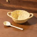 Ciotola in ceramica gialla con cucchiaio, design maculato, capacità 550ml per uso domestico. - Ciotola per Zuppa con Cucchiaio - Giallo - 1 Pezzo
