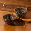 Bol a Riz en Ceramique Mouchete 4.5 Pouces Irregulier Bol a Dessert Marron Miel 2Pcs - Bol Irrégulier de 4.5 Pouces / Lot de 2 / Brun Miel