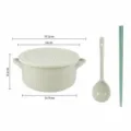 Ciotola per noodle istantanei in ceramica con coperchio, cucchiaio e bacchette verde latte. - Set Ciotola a Doppia Ansa da 6 Pollici con Bacchette e Cucchiaio / Verde crema
