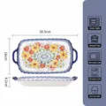 Ceramic Rectangular Baking Dish 12 Inch Double Handle Floral Serving Tray Cookware - 12-Inch Double-Ear Rectangular Plate