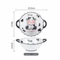 Bol en céramique à double poignée avec joli motif de vaches, vaisselle de 9.5 pouces pour la maison. - Bol à deux poignées style lotus de 9,5 pouces