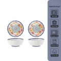 Set of 2 ceramic bowls with bohemian floral pattern, 4-inch kitchen tableware for daily use. - 4 Inch Dish 2-Pack