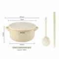 Ciotola per ramen in ceramica con coperchio giallo crema, design a righe e cucchiaio abbinato. - Set Ciotola a Doppia Ansa da 6 Pollici con Bacchette e Cucchiaio / Giallo latte