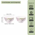 Lot de 2 bols à riz en céramique, 4.5 pouces motif floral élégant pour la cuisine. - 4,5 Pouces / Violet / Lot de 2