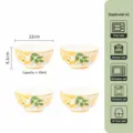 Set di 4 ciotole di riso in ceramica con bel motivo floreale, formato compatto per uso quotidiano. - 4,5 Pollici / Campsis / Confezione da 4