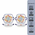 2Pcs Ceramic Square Baking Dish Boho Floral Double Handle Casserole Oven Safe Tableware - 9.25 Inch Double-Ear Square Plate 2-Pack
