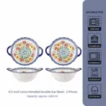 Bohemian ceramic double-ear soup bowl set of 2, 9.5-inch microwave safe serving bowl. - 9.5 Inch Double-Ear Bowl 2-Pack