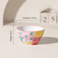 Bol de riz en céramique coloré avec motif patchwork floral, bol de table de 4,5 pouces. - Bol en forme de calebasse à texture pincée à la main 4,7 pouces / Patchwork Coloré