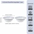 Set de 2 bols à soupe en céramique bleu fumé français, vaisselle 9,25 pouces pour cuisine. - Lot de 2 Bols à Soupe en Dentelle de 9.25 Pouces
