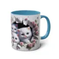 3D Cute White Kittens Ceramic Mug with Blue Handle and Interior Flower Print Coffee Cup - 301-400ml / Style 52