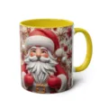 3D Santa Claus ceramic coffee mug with bright yellow handle and inner rim, festive design. - 52