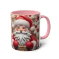 3D Santa Claus Ceramic Mug with Pink Handle and Inner Rim Christmas Coffee Cup 11oz - 56