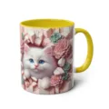 3D Cute Cat Ceramic Coffee Mug with Yellow Handle and Rim Cute Animal Succulent Print Cup - 301-400ml / Style 58
