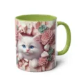 Cute 3D white cat succulent ceramic coffee mug with green handle for office and home use. - 301-400ml / Style 59