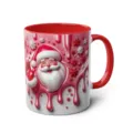 3D Santa Claus ceramic coffee mug with red handle and rim, cute holiday gift cup for office. - 58