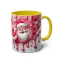 Christmas Santa Claus ceramic coffee mug with yellow handle and 3D dripping pattern. - 59