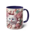 3D cute white kitten ceramic coffee mug with blue handle for office and home daily use 1pc - 301-400ml / Style 61