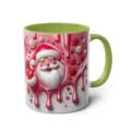 3D Santa Claus ceramic coffee mug with green handle and festive holiday design for office. - 60