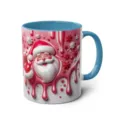 3D Santa Claus ceramic coffee mug with blue handle, festive holiday gift office cup. - 61