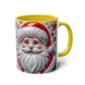 Yellow handle 3D Santa Claus ceramic coffee mug, festive holiday office drinkware. - 66