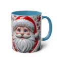 3D Santa Claus Ceramic Mug, Blue Handle and Interior, Festive Coffee Cup Holiday Gift - 68