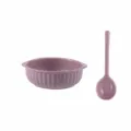 Keramik Schüssel mit Henkel und Löffel Set, lila gerippte Back- und Salatschüssel 750ml. - Schüssel mit Löffel / Taro-Lila