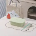 Crèmecleurige lunchbox set met geïsoleerde tas lepel en stokjes voor kantoor school - 4-Delige Set B (Crème Groene Lunchbox Set) / Crèmegroen