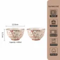 Lot de 2 bols en ceramique de 4,5 pouces avec motif floral d'oiseau pour la table a manger. - Bol à Bord Lotus / 4.5 Pouces Lot de 2 / Glaçage Blanc Lait Pie et Branche