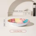Handgeschilderd diep keramisch bord, 8-inch patchwork ontwerp servies voor keuken en eetkamer. - 8-Inch Geknepen Diepe Bord / Kleurrijk Patchwork