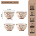 Lot de 4 bols en céramique, 4.5 pouces bol à motif d'oiseau et fleurs pour cuisine. - Bol à Bord Lotus / 4.5 Pouces Lot de 4 / Glaçage Blanc Lait Pie et Branche