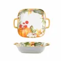 Plat de cuisson carré en céramique nordique de 9 pouces avec motif de citrouille d'automne. - Assiette carrée nordique 9 pouces à deux anses