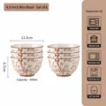Lot de 6 Bols en Ceramique 4,5 Pouces Motif Oiseau Fleur Vaisselle de Cuisine Maison - Bol à Bord Lotus / 4.5 Pouces Lot de 6 / Glaçage Blanc Lait Pie et Branche