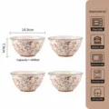 Set of 4 ceramic bowls, 6 inch underglaze bird pattern soup bowls for home kitchen. - Lotus Rim Bowl / 6 Inch 4 Pack / Milky White Glaze Magpie and Branch